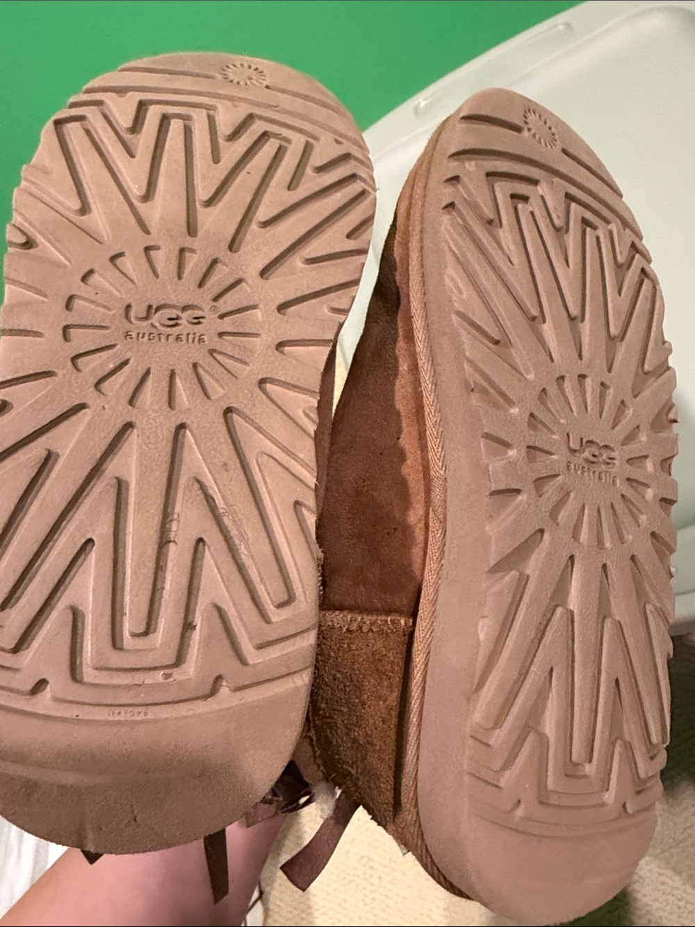 UGG Chestnut Suede Shearling Short Boots with Back Bows - Picture 8 of 8